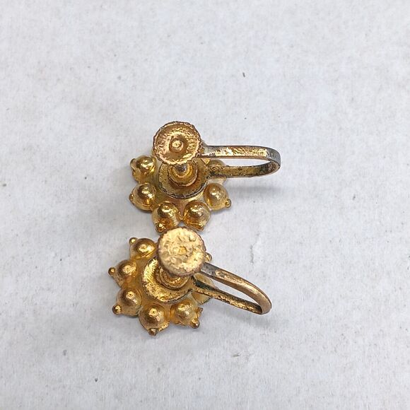 Vintage Rhinestone Flower Gold Tone Stud Screw Back Earrings-December Birthstone - Picture 5 of 8
